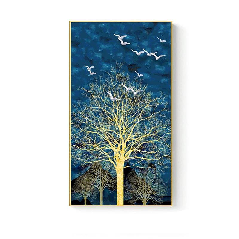 GleamingWoodland: Golden Trees Glass Framed Wall Art - Decor Home