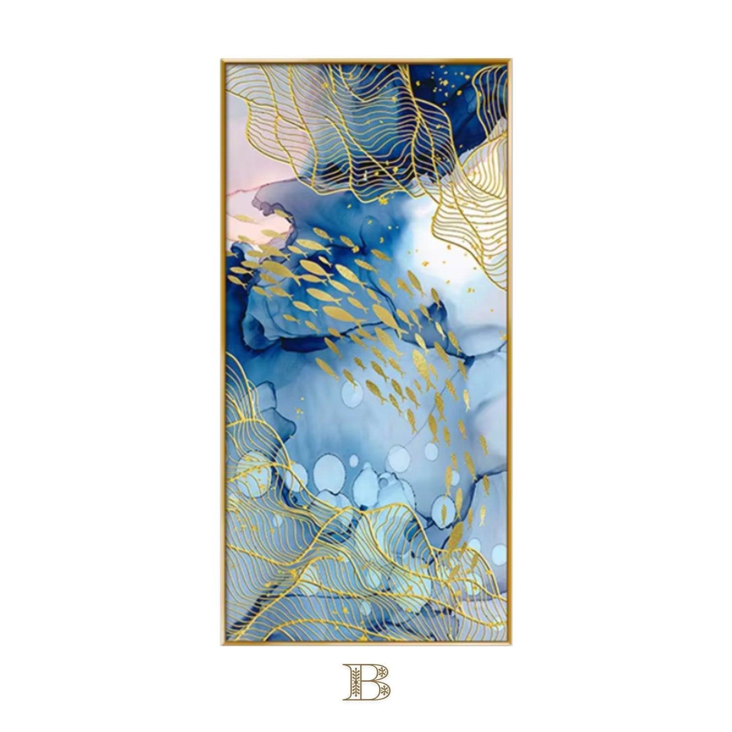 Golden Fish Symphony Abstract Framed Wall Art - Decor Home