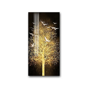 GleamingWoodland: Golden Trees Glass Framed Wall Art - Decor Home